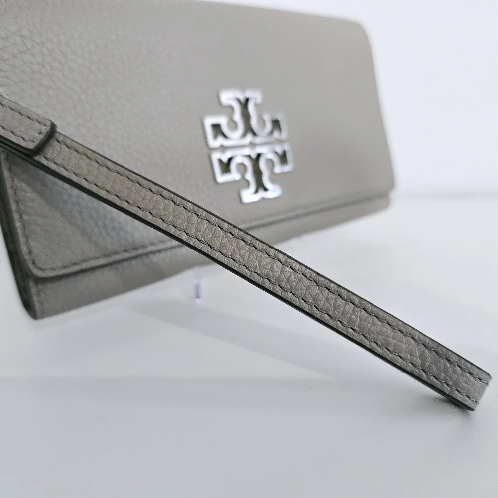 Tory Burch Britten Gray Leather Wristlet Wallet